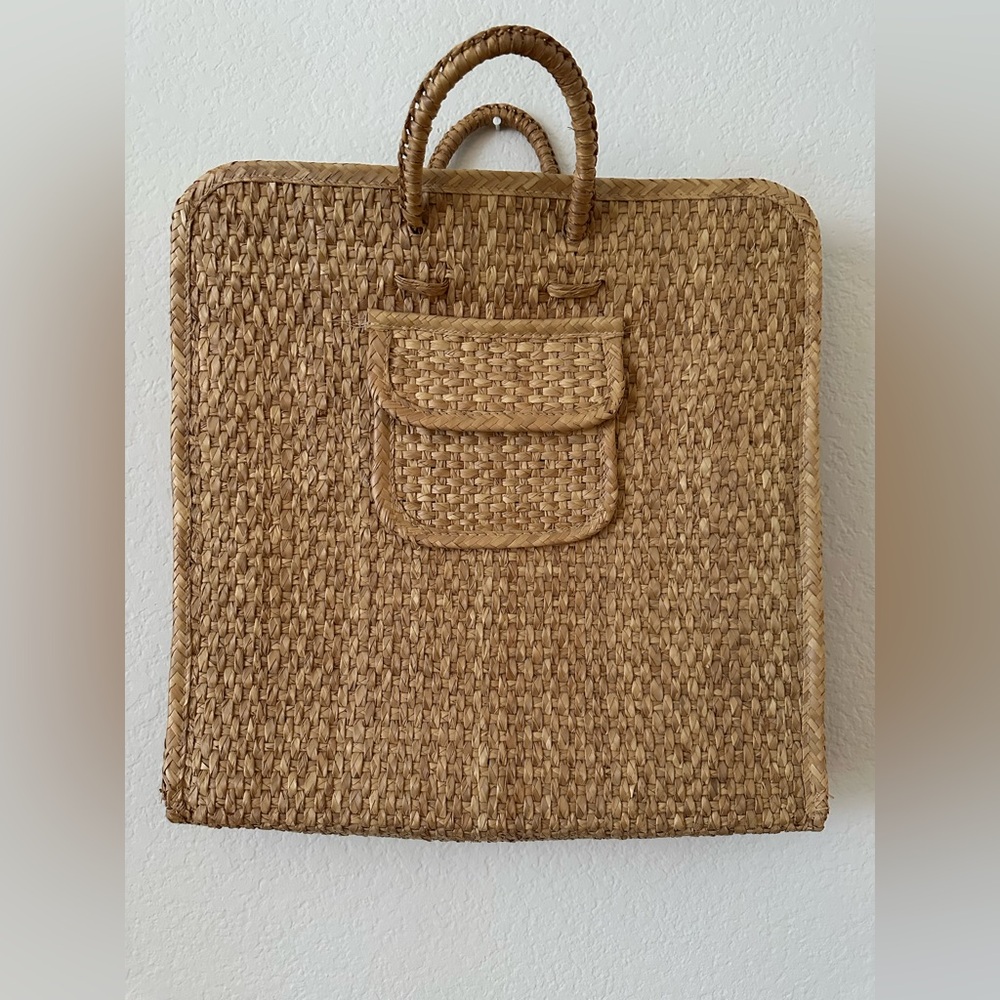 Tan Woven Straw Tote Bag Artisanal Style Boho
